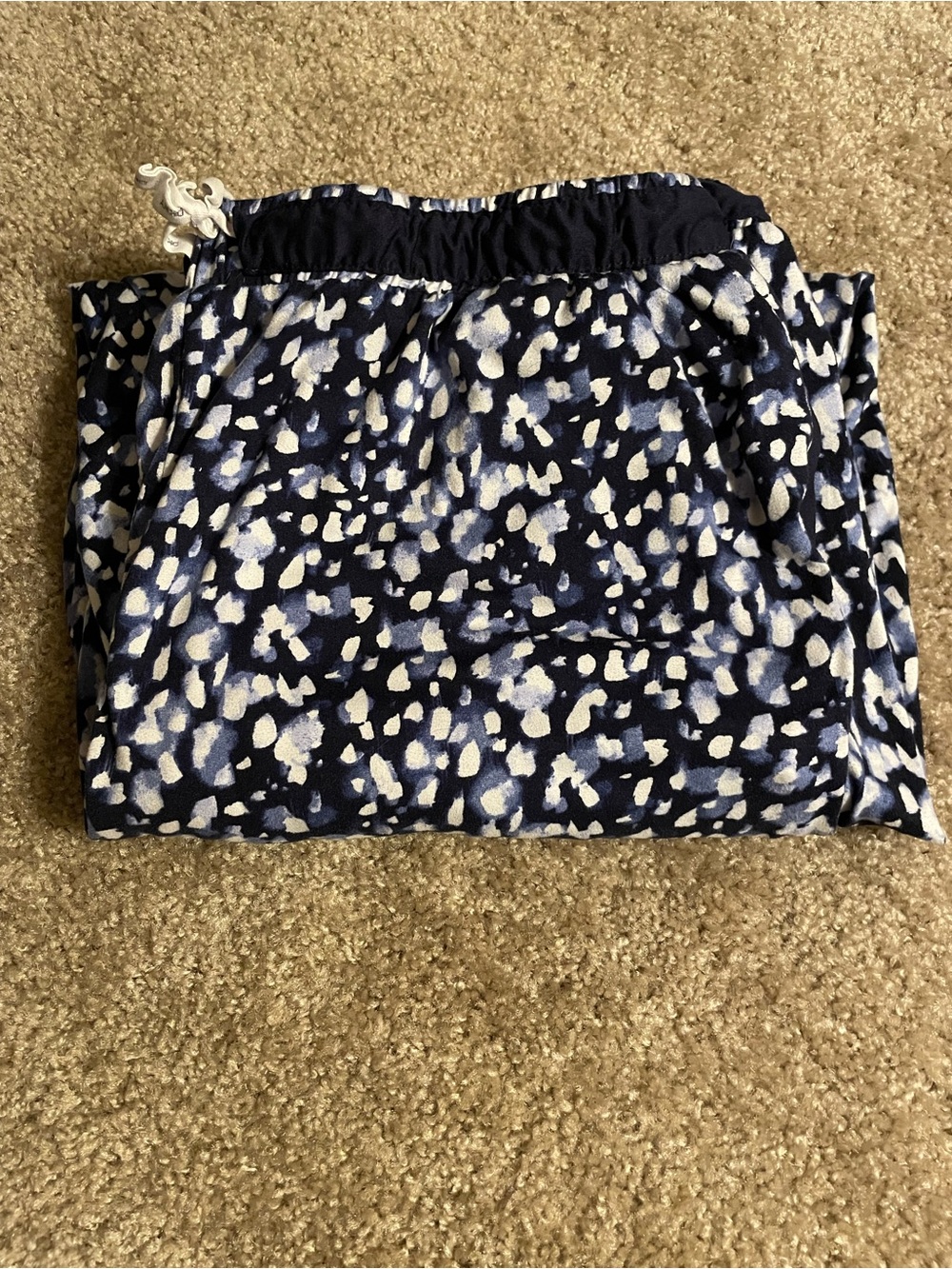 DKNY Navy and White Abstract Print Elastic Waist Pajama Pants